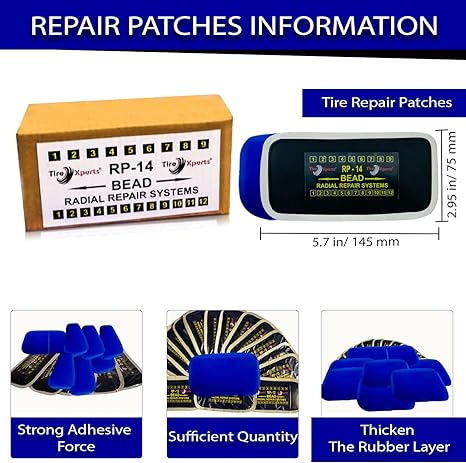 Tire Xperts Heavy-Duty Tire Patch Kit – 20-Piece Radial Plug & Patch Set for Cars, Trucks, Tractors & More | Fast Flat Fix, 5.7” x 2.95